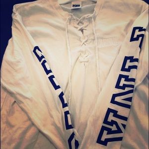 Pink logo lace up long sleeve tee size M